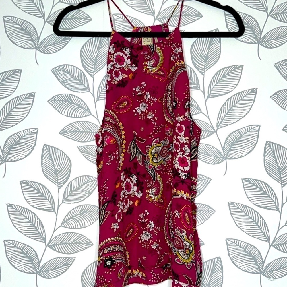 Anthropologie Paper Crane Blouse‎ Top Tank Halter Fuchsia Pink Purple Paisley